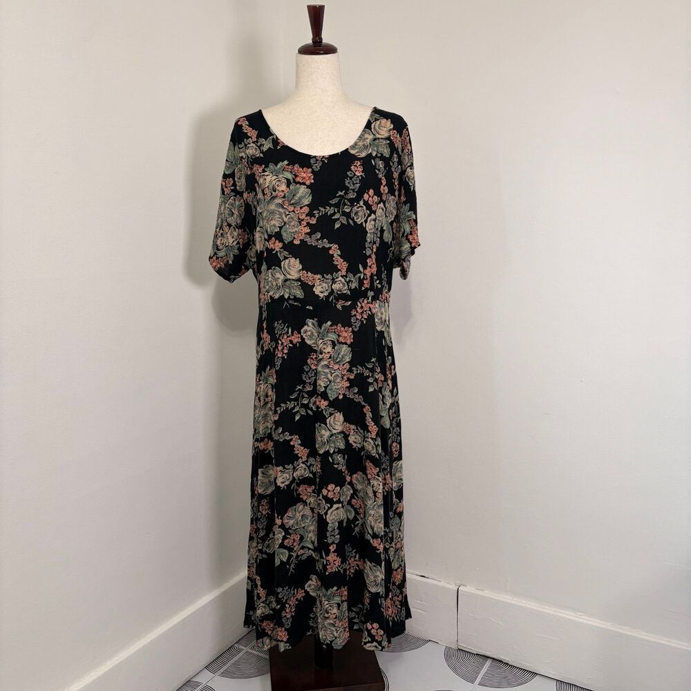 Vintage 90s Styleworks Floral Adjustable Midi Dress Sz L